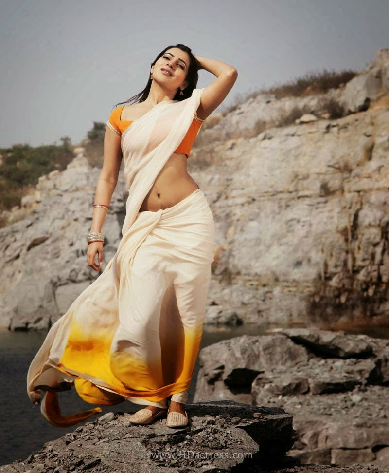Samantha Latest Hot Navel Show In Orange Saree