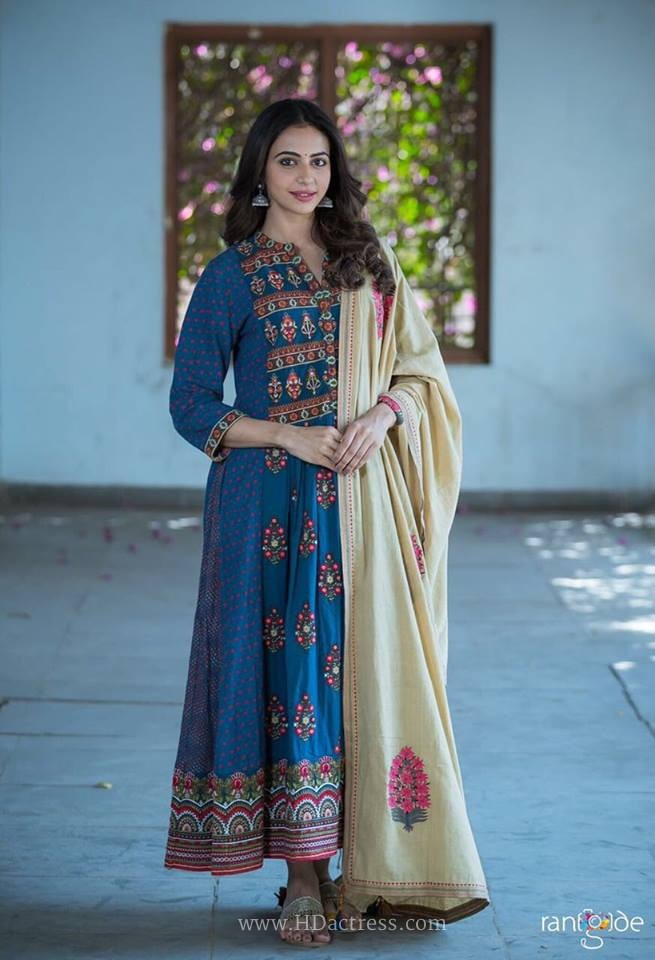 Indian Girl Rakul Preet Singh In Blue Punjabi Dress