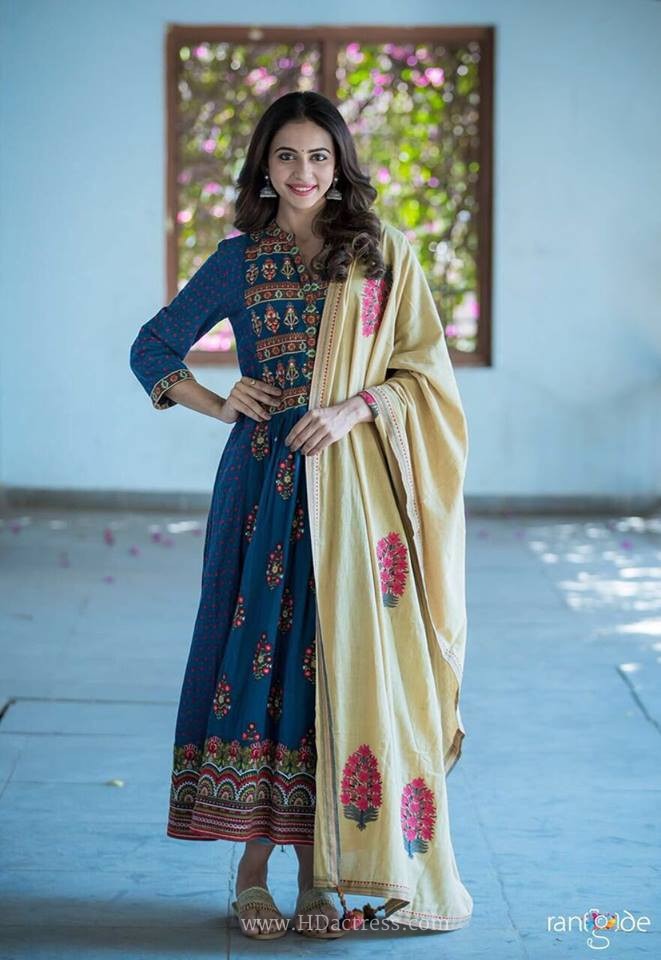 Telugu Girl Rakul Preet Singh In Long Blue Dress Telugu Girl Rakul Preet Singh In Long Blue Dress
