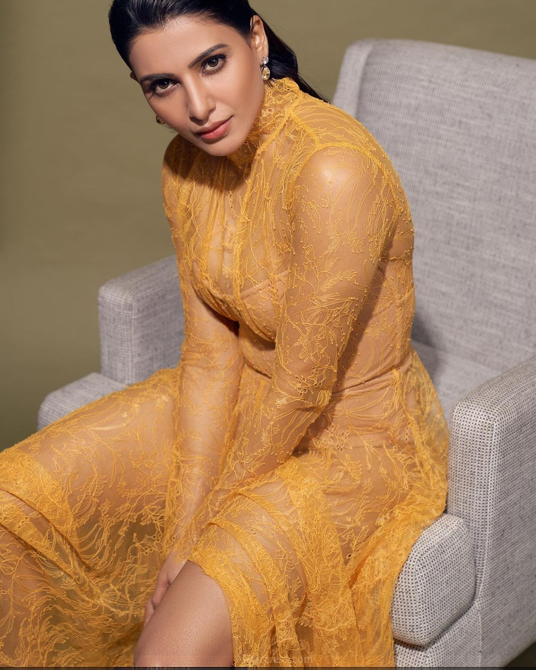 Samantha Ruth Prabhu Wearing Long Yellow Designer Gown | HDactress.com