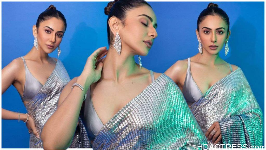 Rakul Preet Singh Stuns in a Silver-Blue Filigree Saree - Image 1