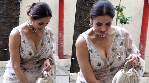 Malaika Arora Breaks the Internet in Breathtaking Deep Neck Blouse: See the Viral Photos! - Image 1
