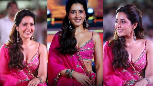 Raashii Khanna Hot Look in Plunging Deep Neck Lehenga Dress - Image 1