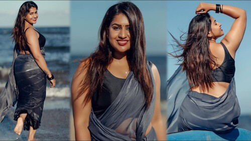Nithya Raj Hot Navel Look in Transparent Black Saree – Stunning Photoshoot - Image 1 Nithya Raj Hot Navel Look in Transparent Black Saree – Stunning Photoshoot - Image 1