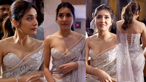 Raashii Khanna Saree Look in Sleeveless Blouse – Front & Back Style जो इंटरनेट पर छा गया - Image 1