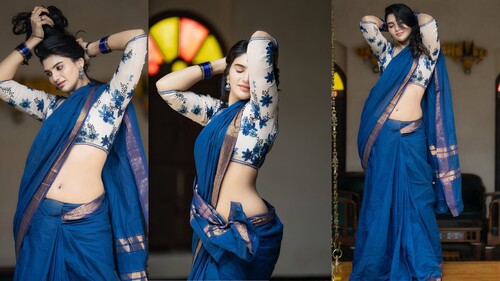 Jabardasth Varsha’s latest photos showing off her navel in a saree have gone viral - Image 1