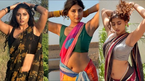 Monika Singh Hot Navel Show in Stunning Low-Hip Silk Saree – Desi Glamour ka Ultimate Look - Image 1