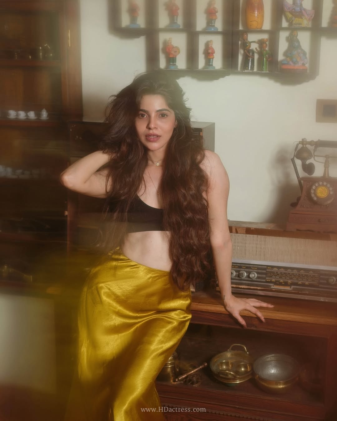 Divya bharathi’s striking retro vibe poses in bold crop top and silk skirt.. - Image 2 Divya bharathi’s striking retro vibe poses in bold crop top and silk skirt.. - Image 2