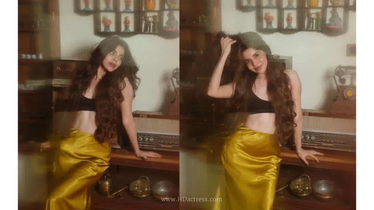 Divya bharathi’s striking retro vibe poses in bold crop top and silk skirt.. - Image 1 Divya bharathi’s striking retro vibe poses in bold crop top and silk skirt.. - Image 1