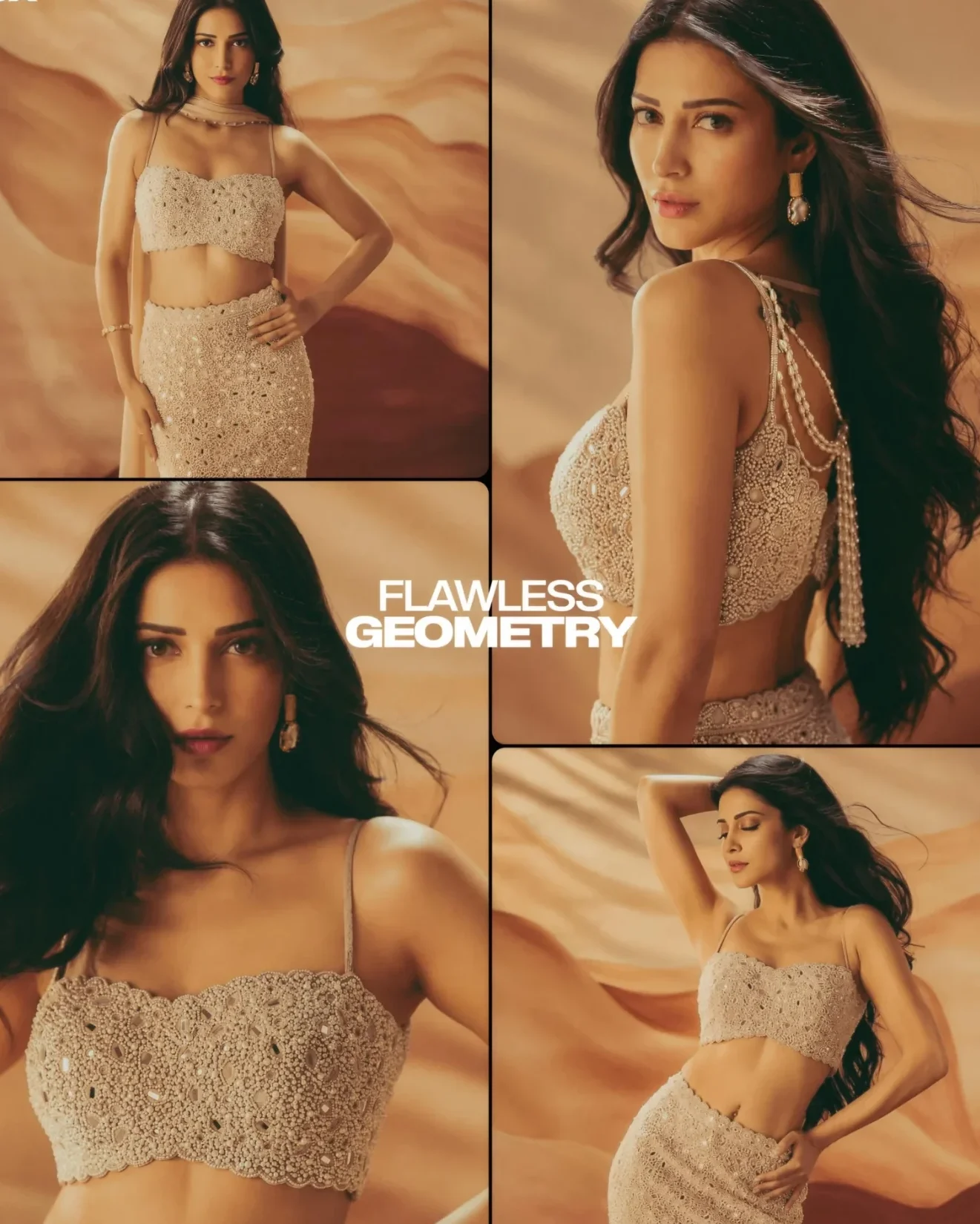 Shruti Haasan flawless shape, actress photoshoot geometry, Shruti Haasan structure photos, celebrity style inspiration, bold black outfit, sharp jawline and curves, modern ethnic look, fitness goals style icon