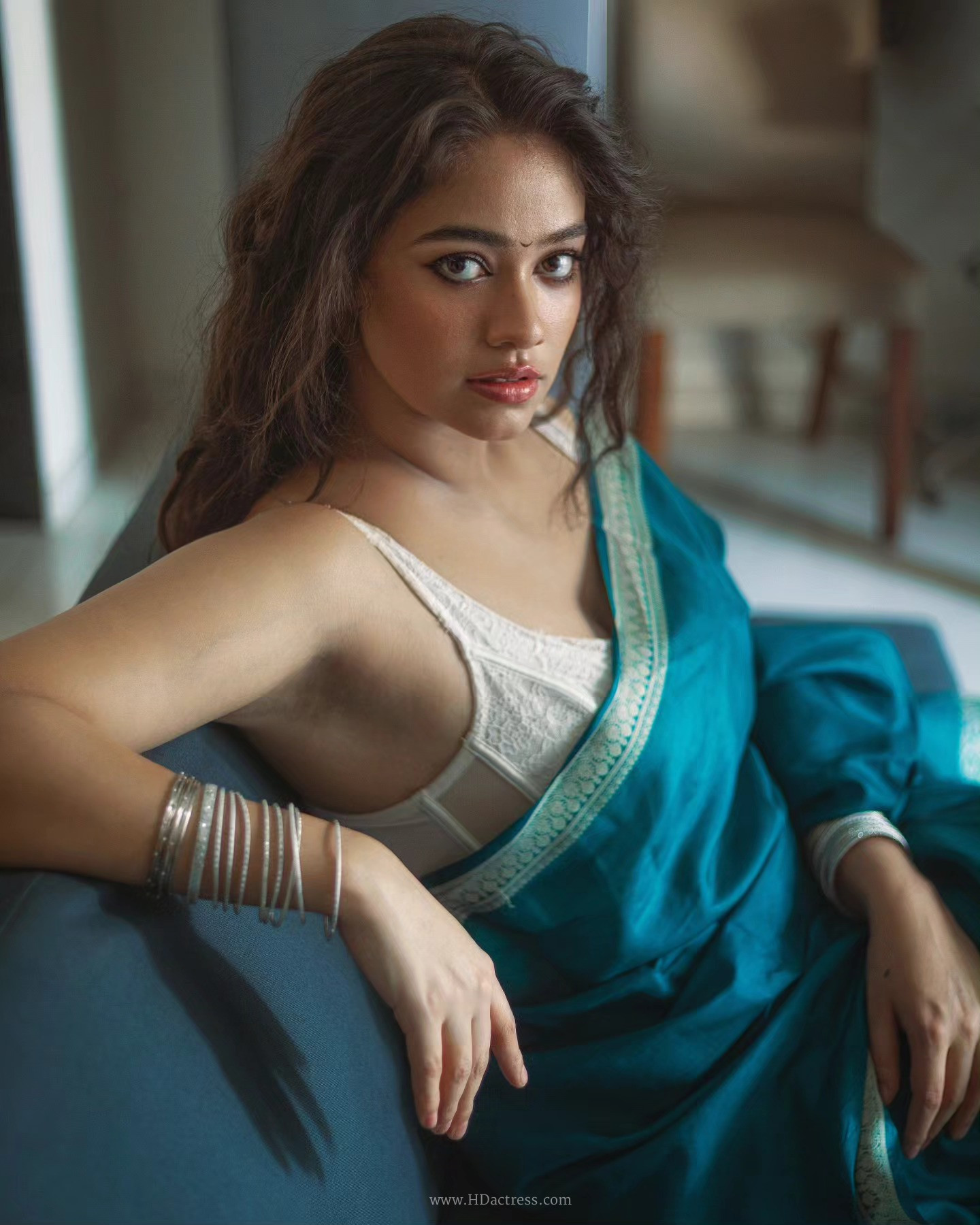 Shambhavi Gupta in peacock blue silk saree