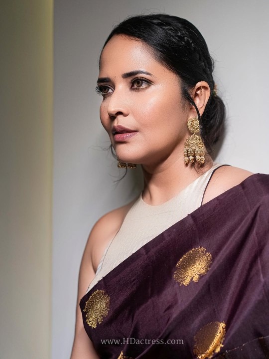 Anasuya bharadwaj dazzles in a stunning wine silk saree and halter blouse.. - Image 17 Anasuya bharadwaj dazzles in a stunning wine silk saree and halter blouse.. - Image 17