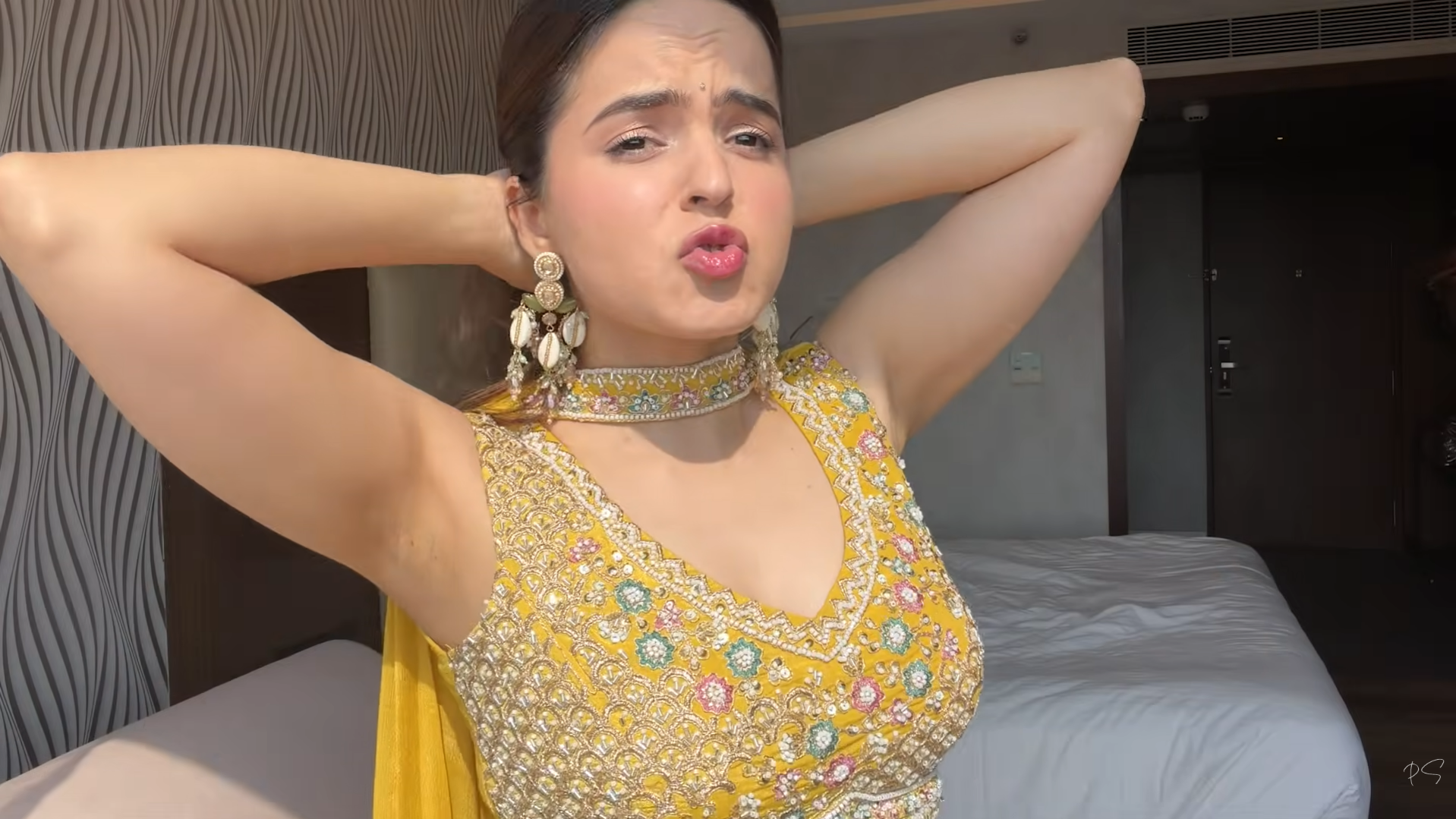 Palak Sindhwani Yellow Embroidered Sleeveless Lehenga Choli Photos