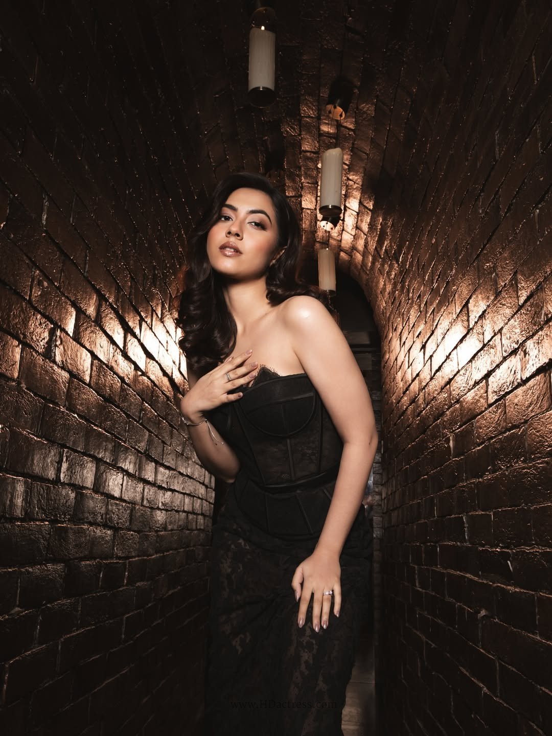 Reem Shaikh, black lace corset dress, Reem Shaikh viral photos, celebrity fashion trends, television actress outfit, black sheer dress style