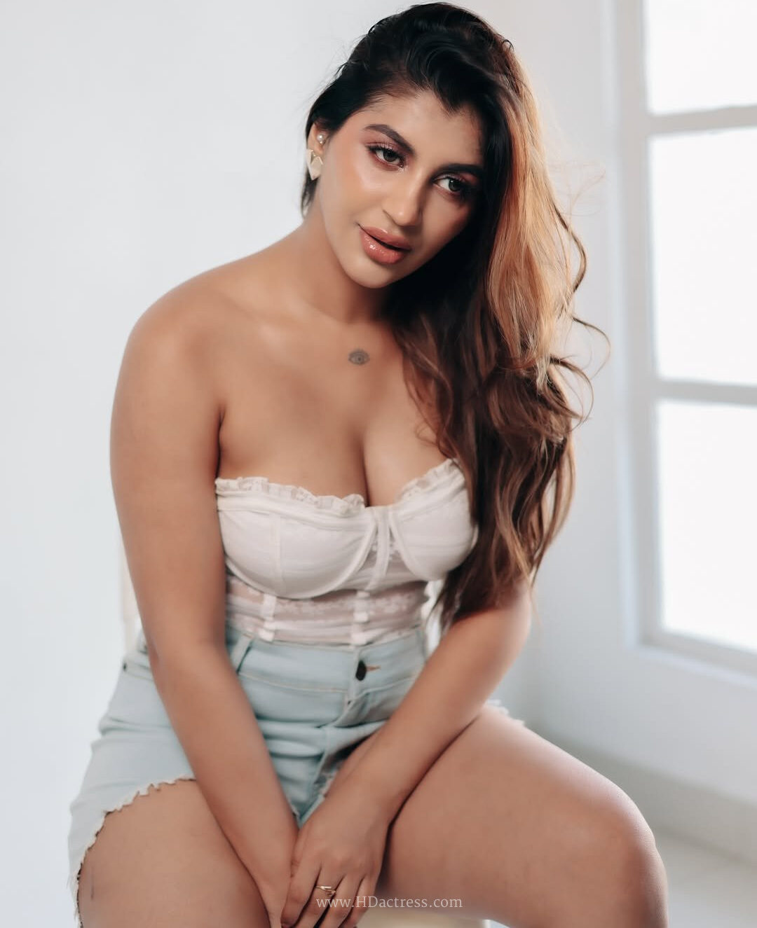 Yashika Aannand Absolute Stunning Look in Deep Strapless White Lace Corset