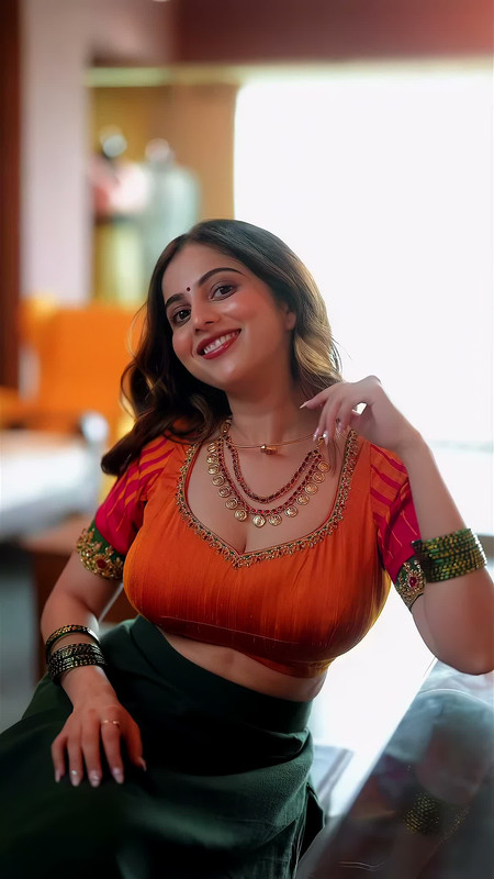 How do you style a deep neck blouse like Niveditha Gowda without losing comfort?
