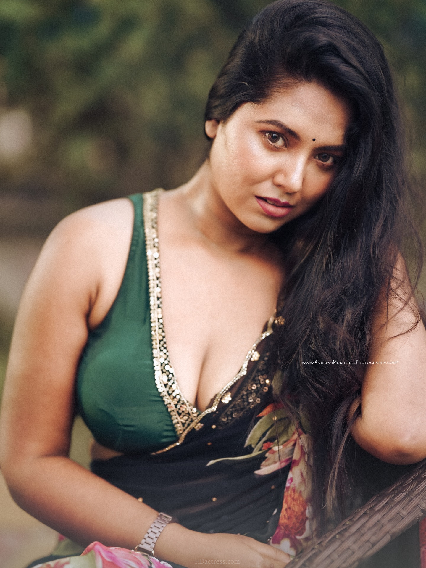 Piu Dey Maikap in green blouse and floral saree drape Piu Dey Maikap in green blouse and floral saree drape
