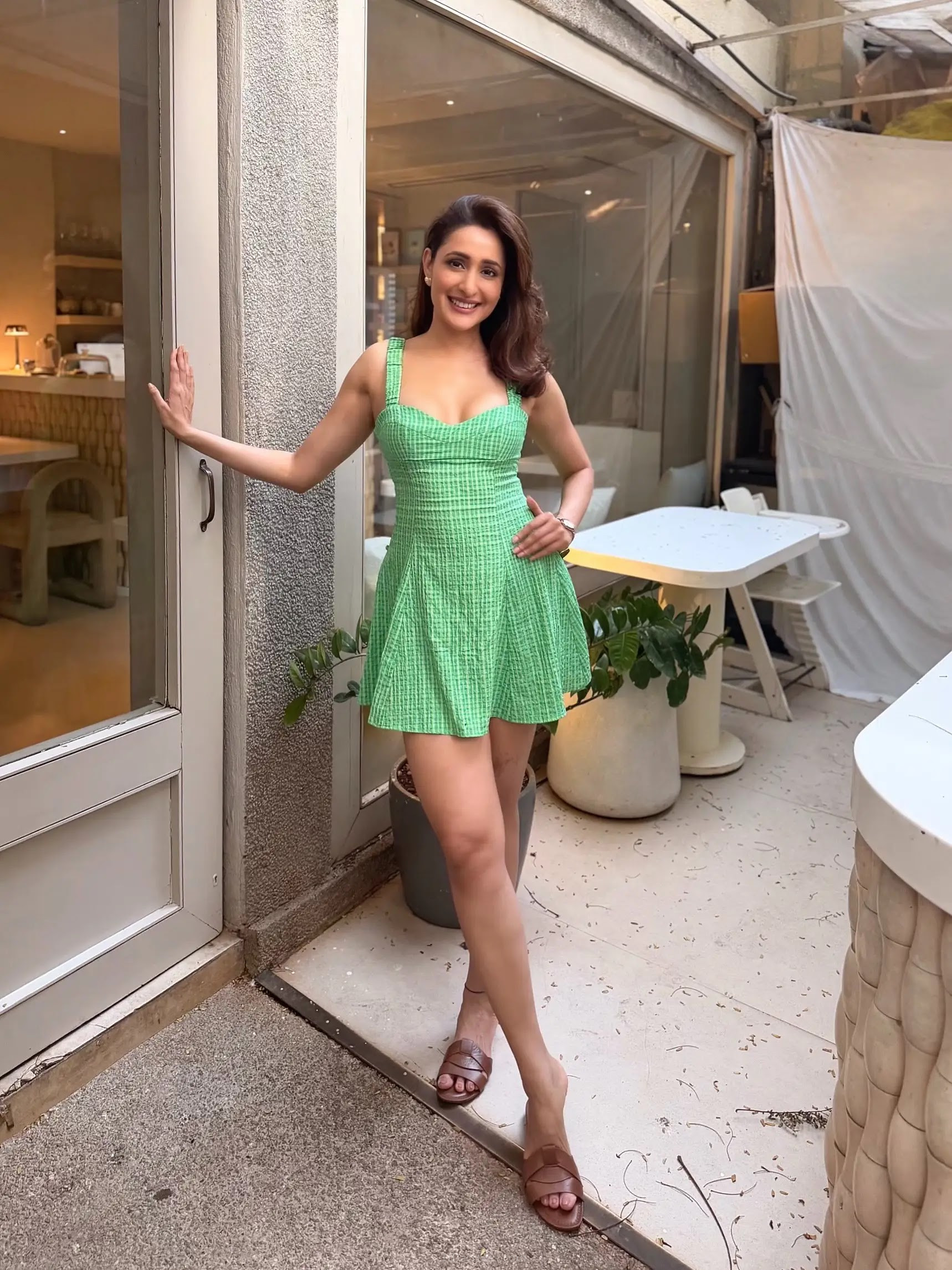 Telugu Beautiful Actress Pragya Jaiswal Stills in Green Skirt