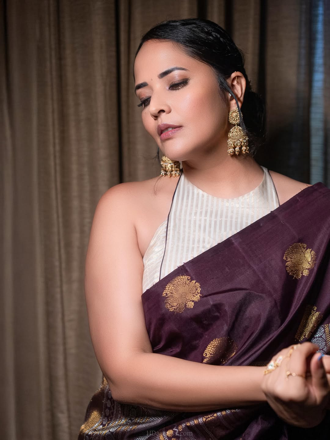 Anasuya Bharadwaj in wine purple silk saree Anasuya Bharadwaj in wine purple silk saree