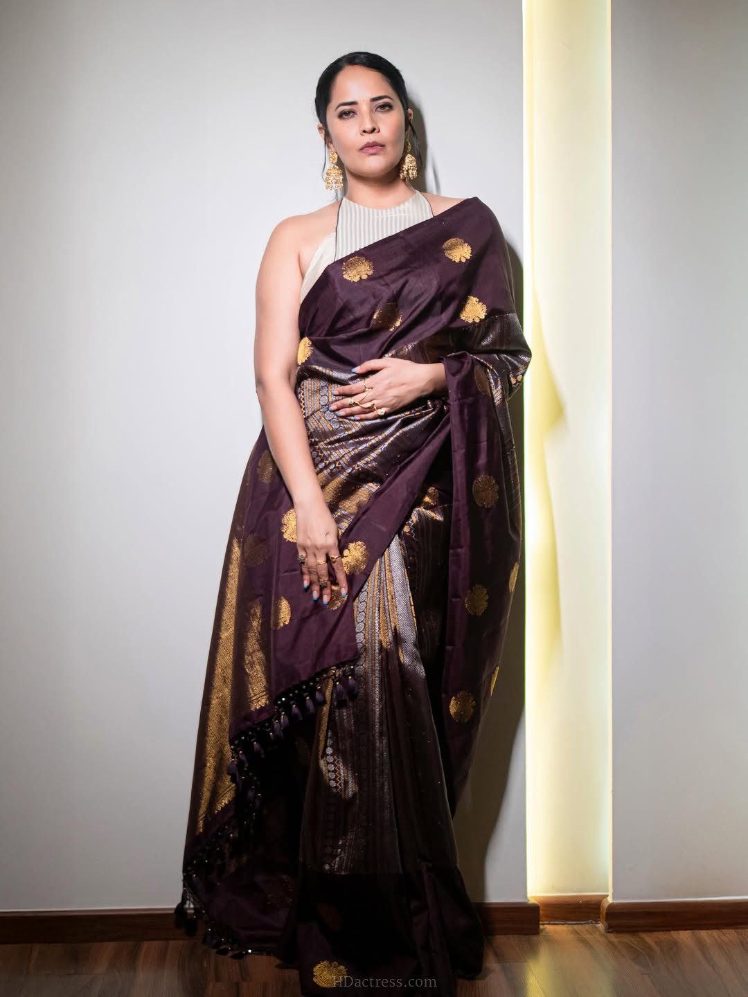 Anasuya Bharadwaj in wine purple silk saree Anasuya Bharadwaj in wine purple silk saree