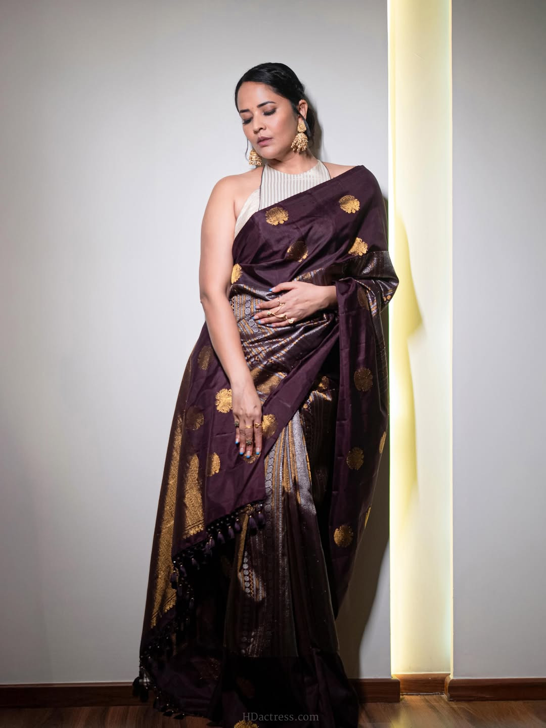 Anasuya Bharadwaj in wine purple silk saree Anasuya Bharadwaj in wine purple silk saree