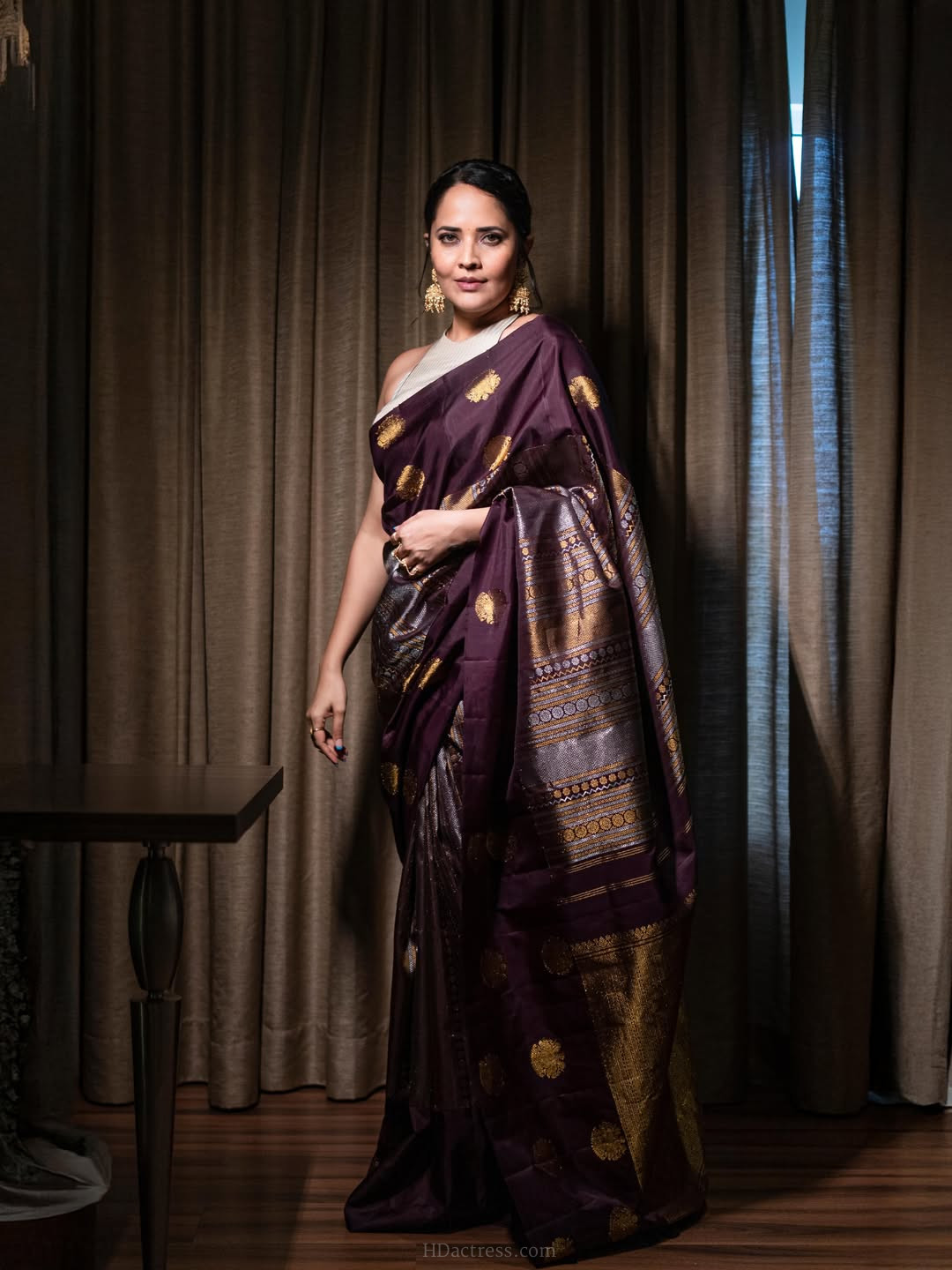 Anasuya Bharadwaj in wine purple silk saree Anasuya Bharadwaj in wine purple silk saree