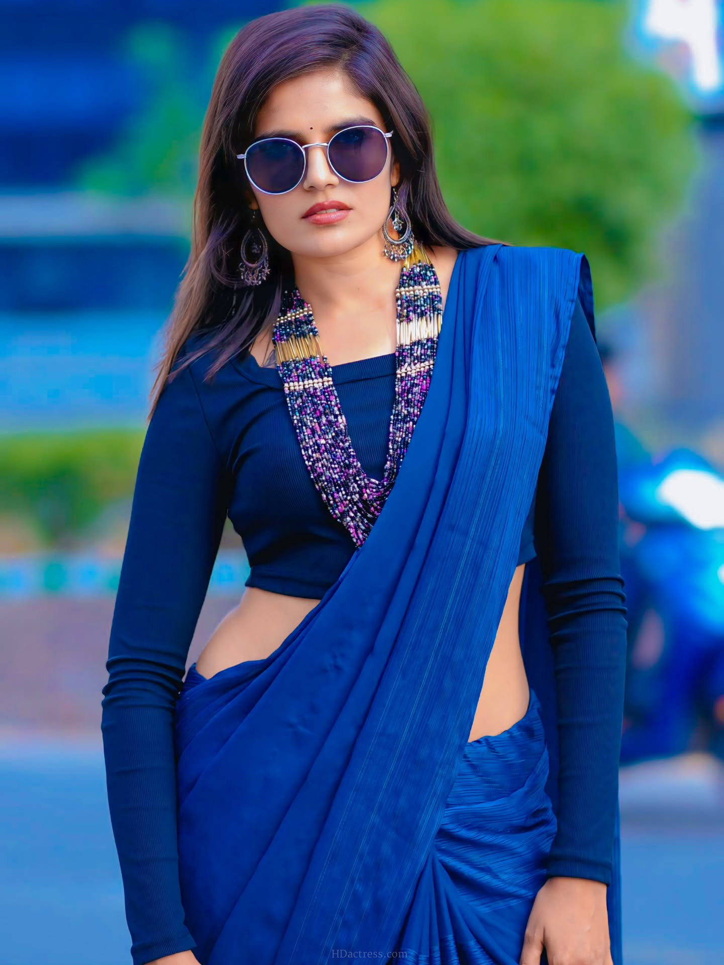 Vyshu Reddy in royal blue saree and matching blouse Vyshu Reddy in royal blue saree and matching blouse