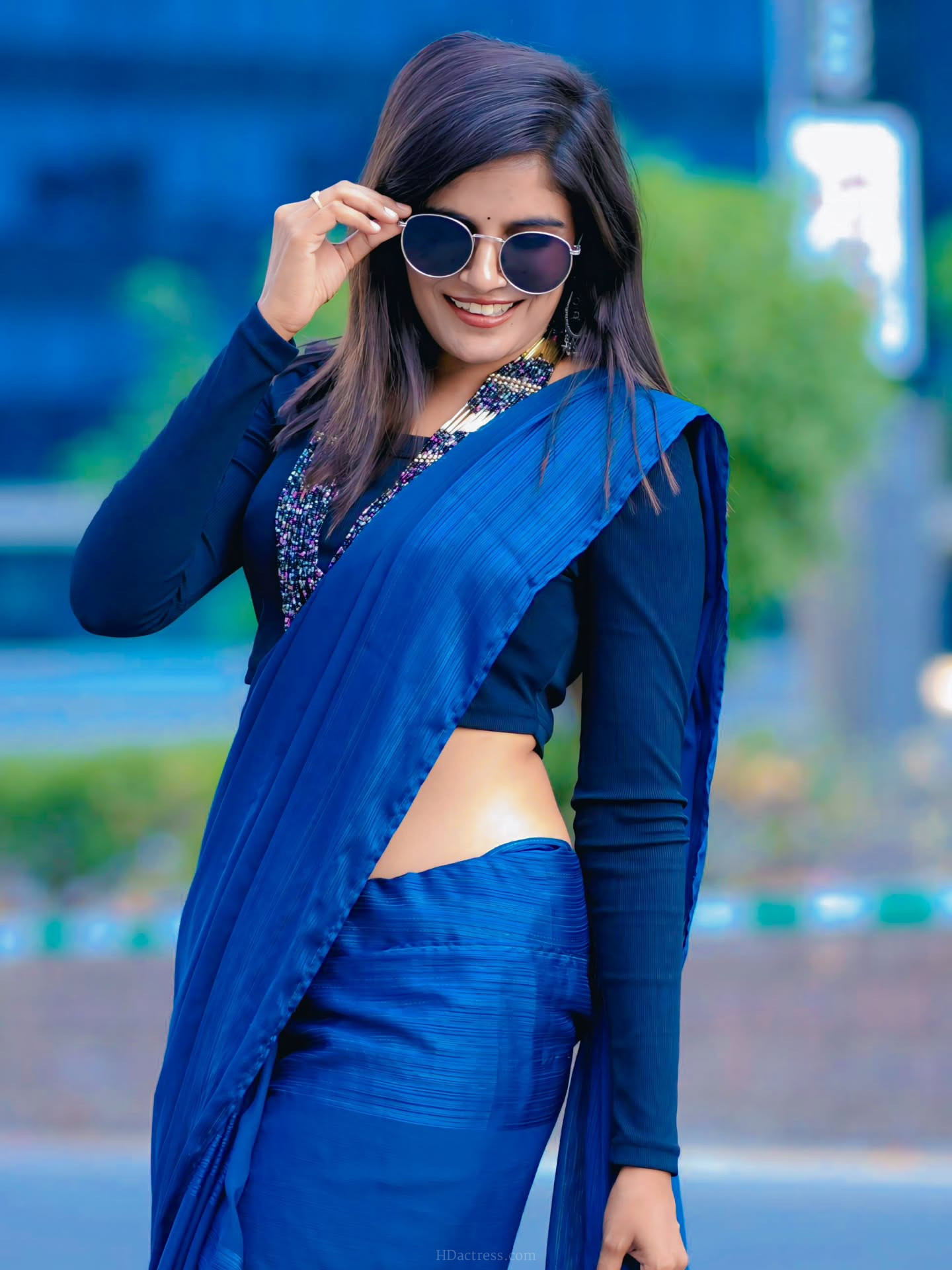 Vyshu Reddy in royal blue saree and matching blouse Vyshu Reddy in royal blue saree and matching blouse