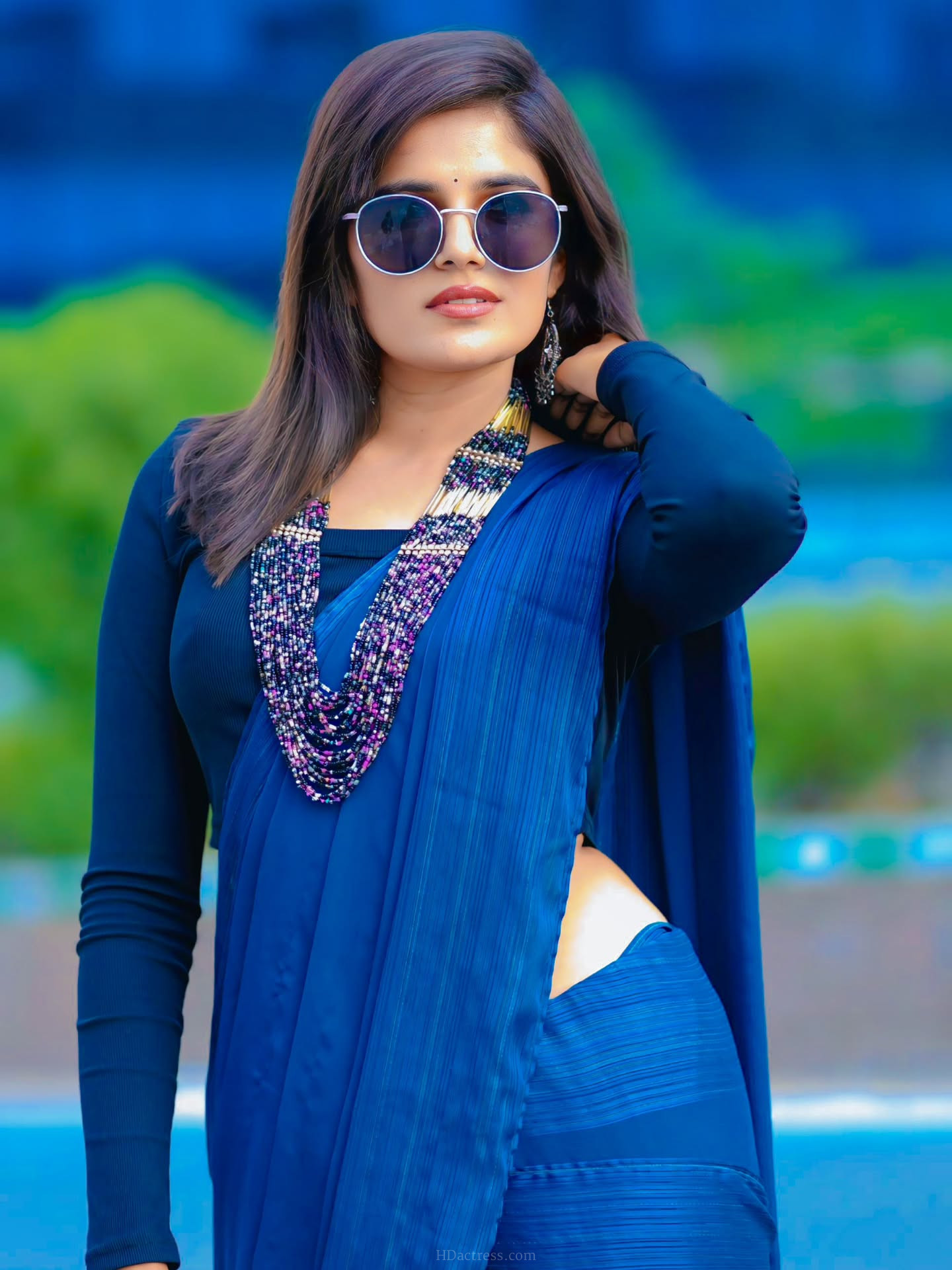 Vyshu Reddy in royal blue saree and matching blouse Vyshu Reddy in royal blue saree and matching blouse