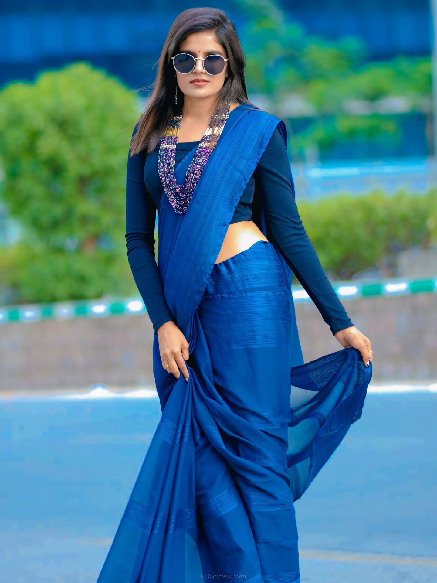 Vyshu Reddy in royal blue saree and matching blouse Vyshu Reddy in royal blue saree and matching blouse