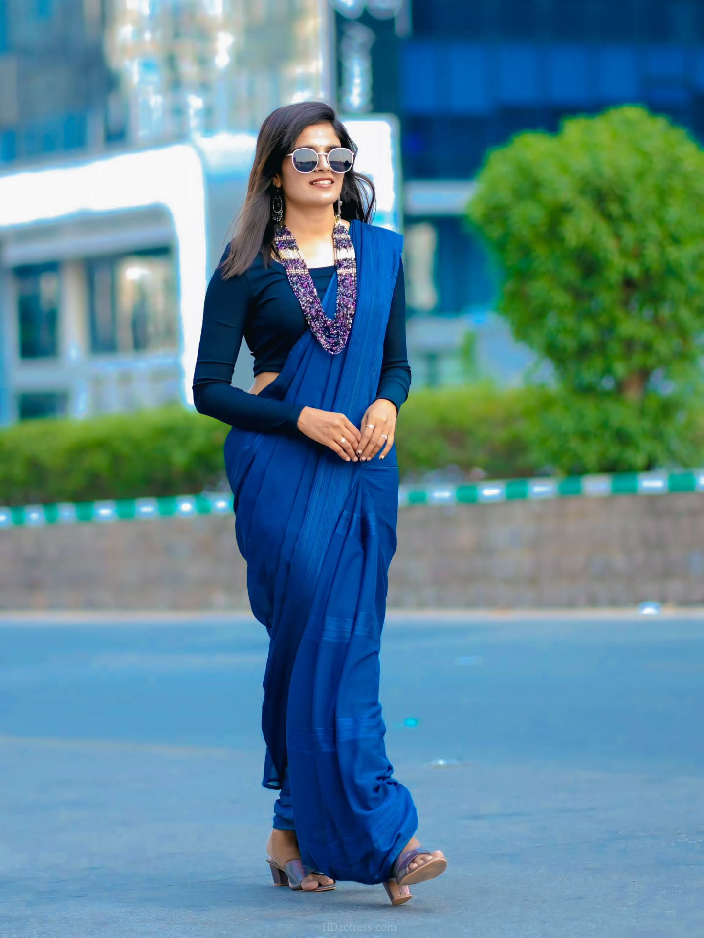Vyshu Reddy in royal blue saree and matching blouse Vyshu Reddy in royal blue saree and matching blouse