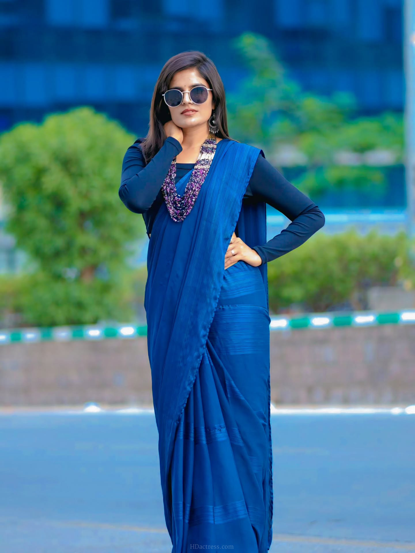 Vyshu Reddy in royal blue saree and matching blouse Vyshu Reddy in royal blue saree and matching blouse