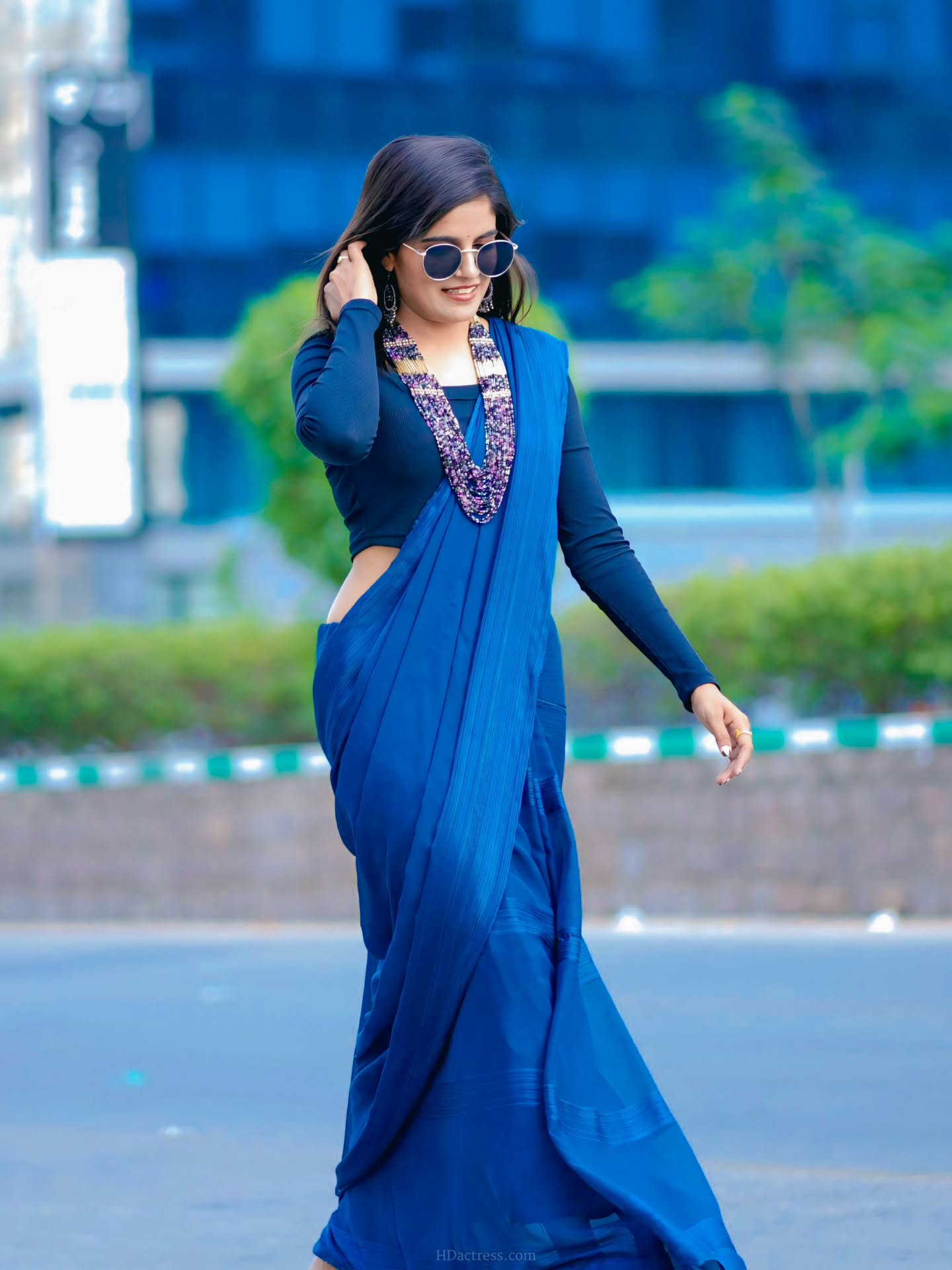 Vyshu Reddy in royal blue saree and matching blouse Vyshu Reddy in royal blue saree and matching blouse