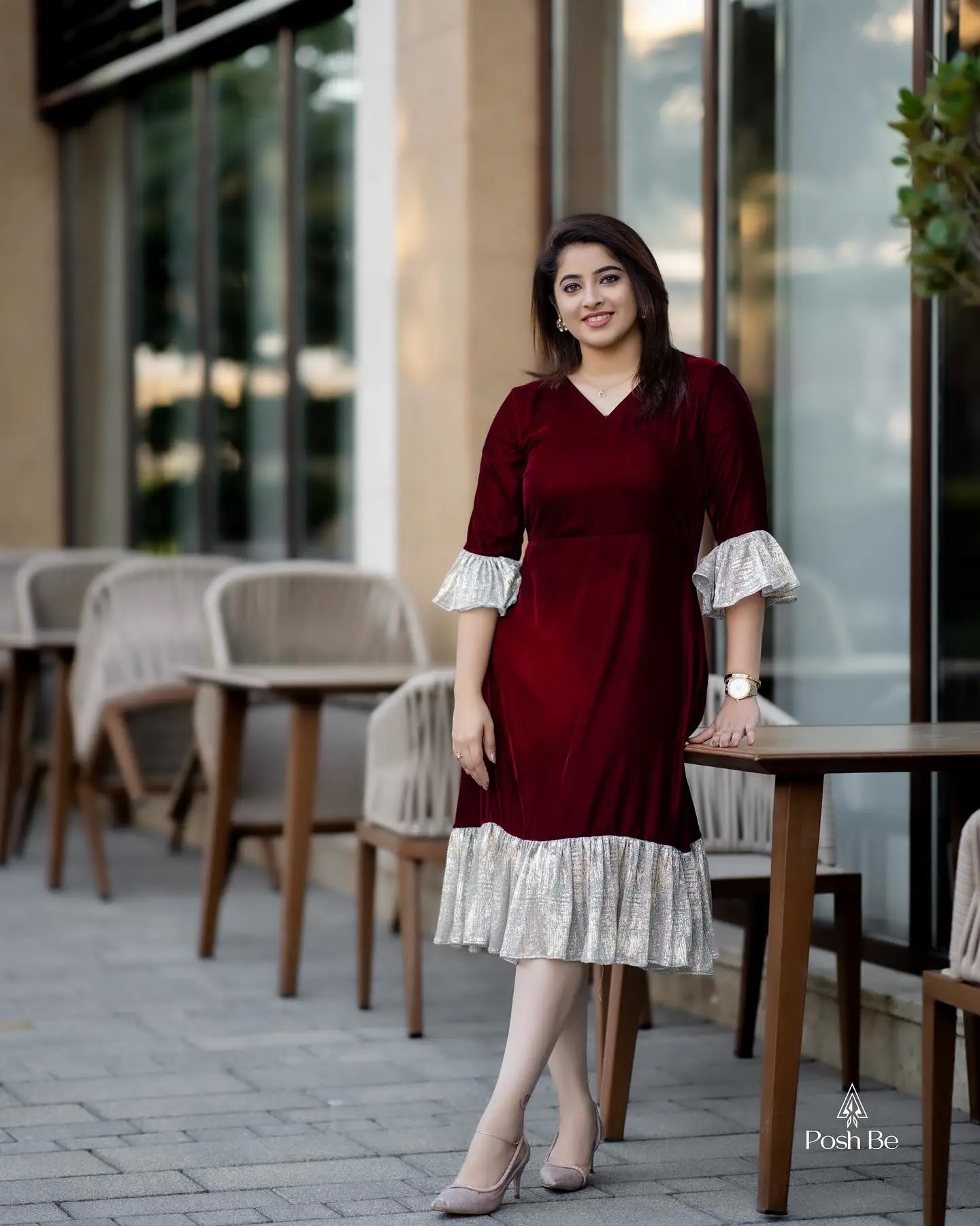 Beautiful Malayalam Actress Aima Rosmy Sebastian Stills In Maroon Dress - Image 1