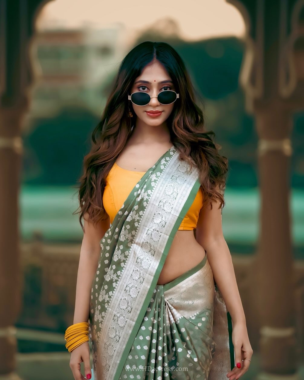 Dustu Paul in sage green Banarasi saree Dustu Paul in sage green Banarasi saree