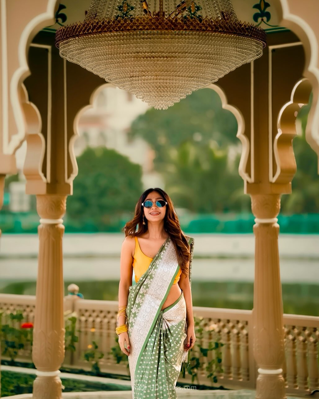 Dustu Paul in sage green Banarasi saree Dustu Paul in sage green Banarasi saree
