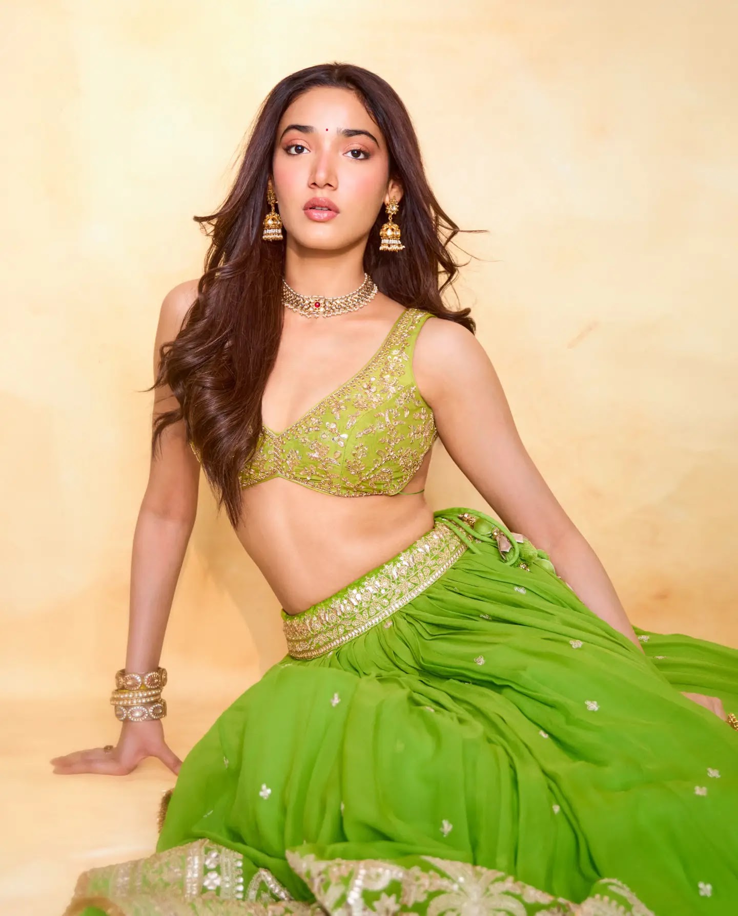 Beautiful Indian Actress Medha Shankr Stills In Green Lehenga Choli - Image 1
