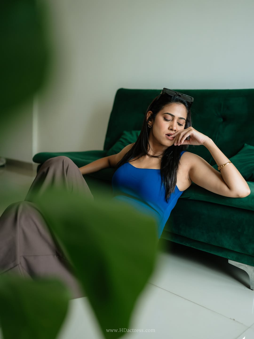 Yogitta Chavan in blue bodysuit and brown trousers Yogitta Chavan in blue bodysuit and brown trousers