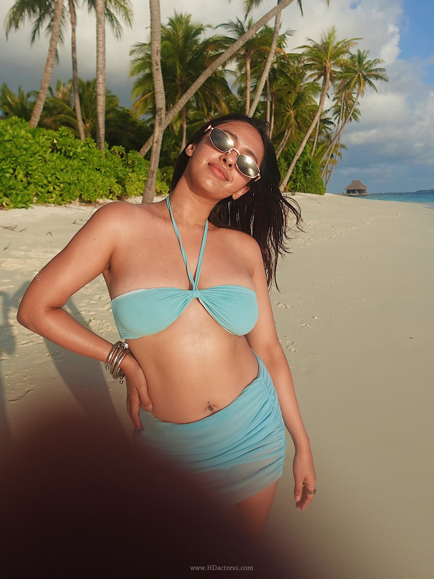Akansha Ranjan Kapoor in light blue beachwear with matching sarong Akansha Ranjan Kapoor in light blue beachwear with matching sarong