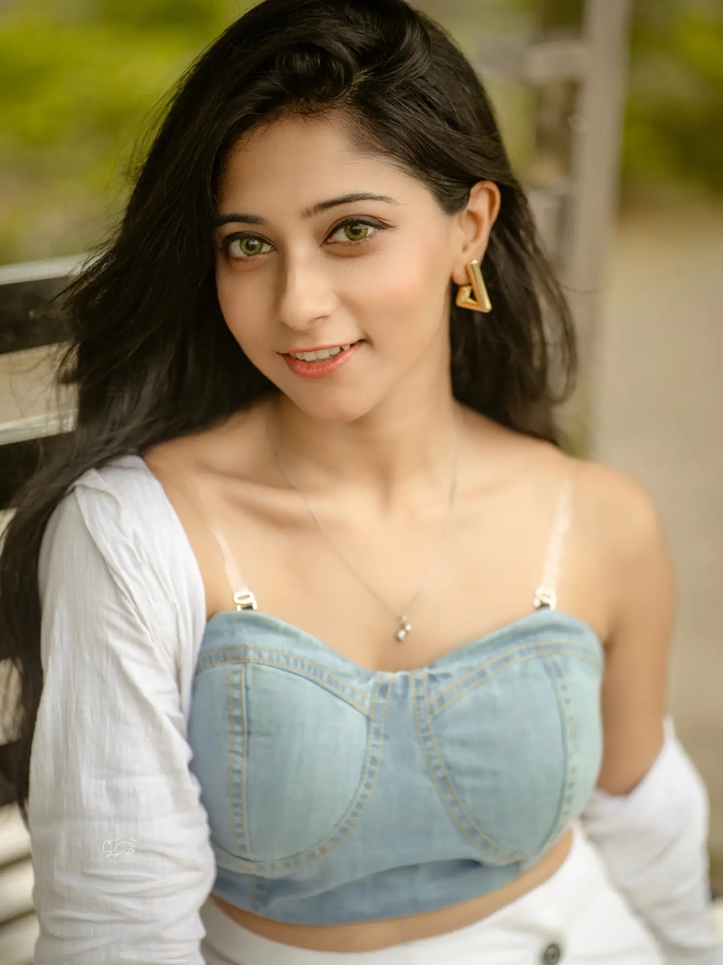 Puja Chakraborty in denim crop top and white wrap skirt Puja Chakraborty in denim crop top and white wrap skirt