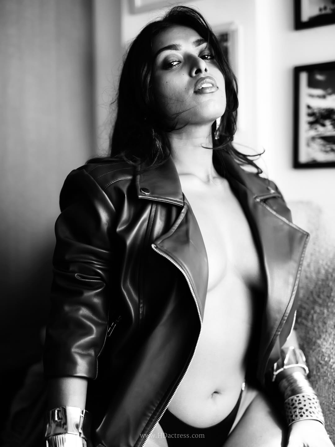 Priyanka Roy in deep plum leather biker jacket Priyanka Roy in deep plum leather biker jacket