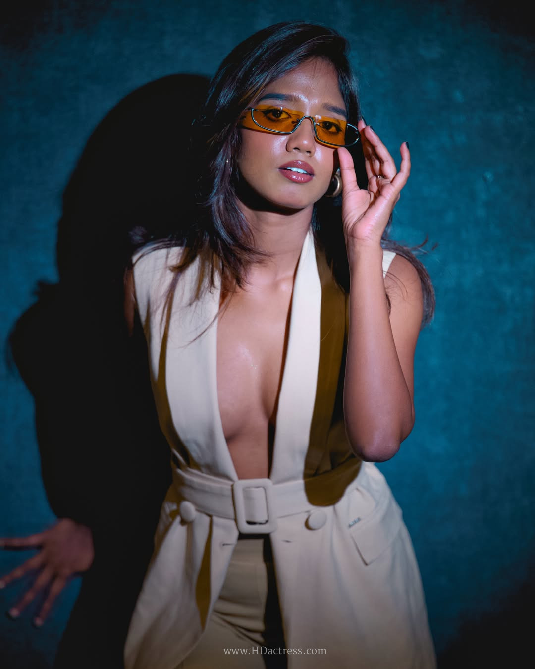 Shreyaaa in cream tailored vest jacket