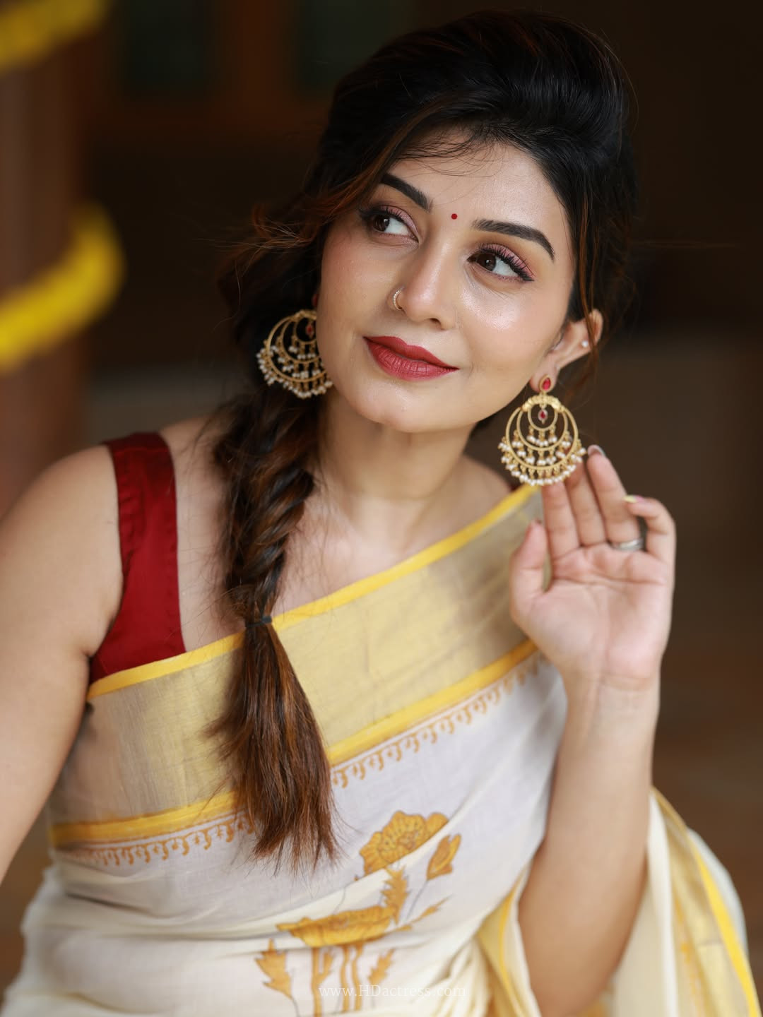 Irene David in traditional Kasavu saree