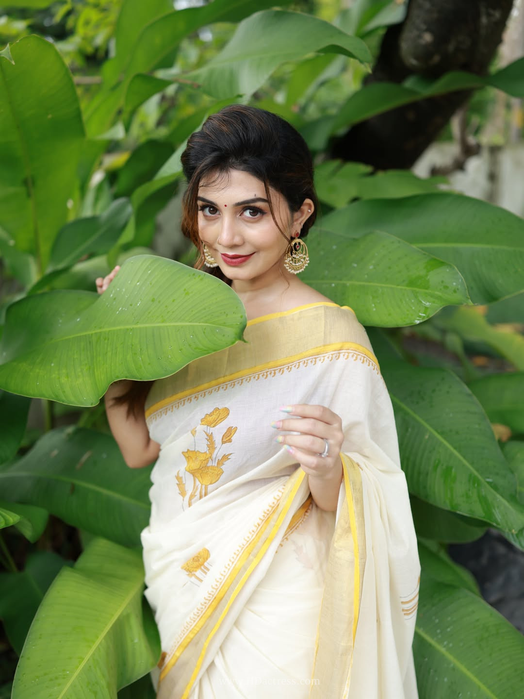 Irene David in traditional Kasavu saree Irene David in traditional Kasavu saree