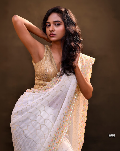 Neethu Gowda Latest White Saree Pics