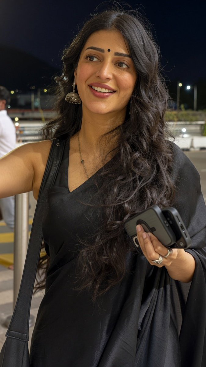 Shruti Haasan snapped in a beautiful black saree at the airport. ❤️ #ShrutiHaasan