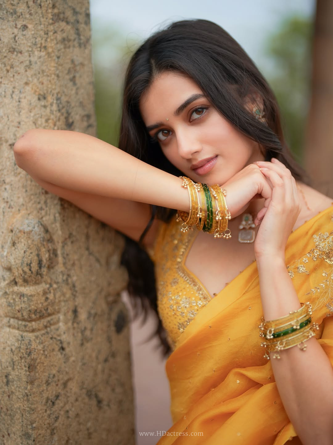 Bhagyashri Borse in yellow embroidered saree