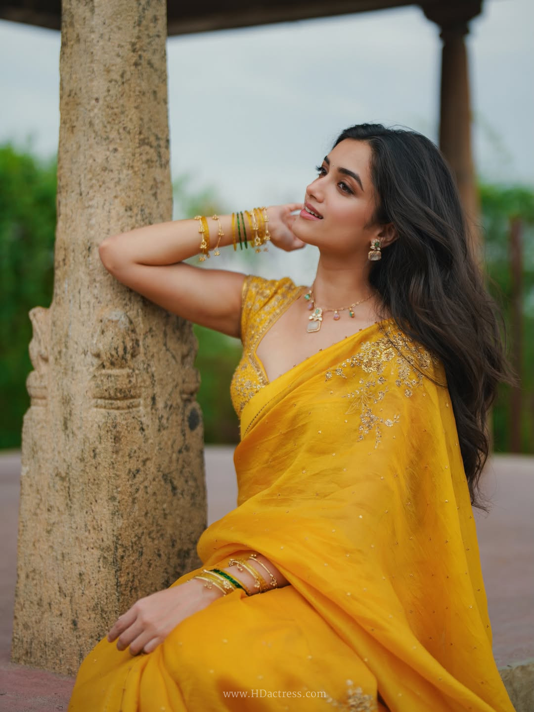 Bhagyashri Borse in yellow embroidered saree Bhagyashri Borse in yellow embroidered saree