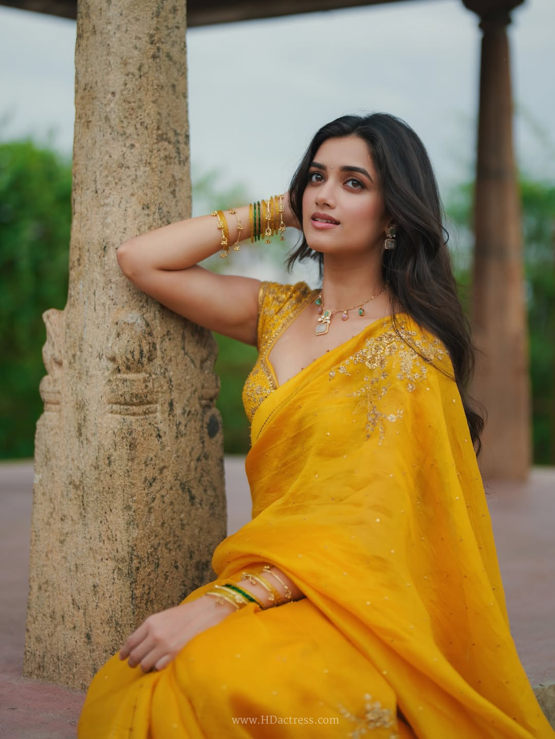 Bhagyashri Borse in yellow embroidered saree Bhagyashri Borse in yellow embroidered saree