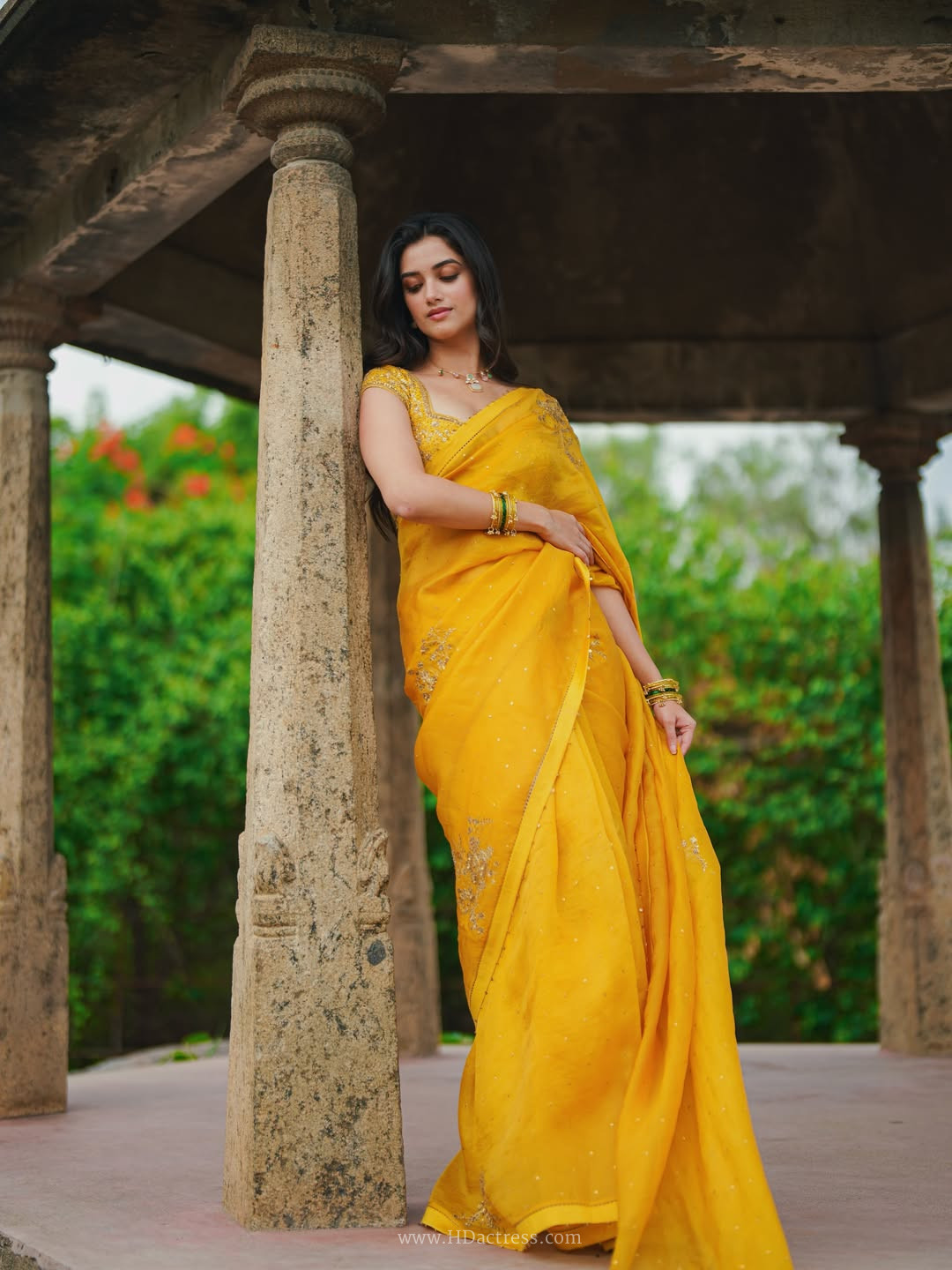 Bhagyashri Borse in yellow embroidered saree Bhagyashri Borse in yellow embroidered saree